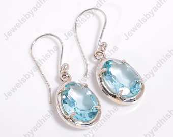 Aquamarine Drop Earrings, Ocean Blue Gemstone Handmade Sterling Silver jewelry girls earrings