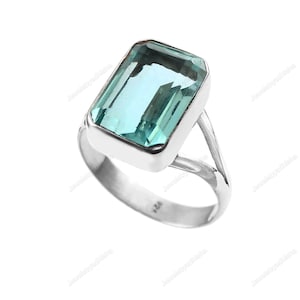 Aquamarine Ring- Handmade Rings-March Birthstone Ring-925 Sterling Silver Ring-Filigree Ring-Solitaire Ring-Emerald Cut Ring-Engagement Ring