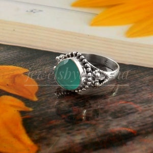 Aqua Chalcedony Ring,925 Sterling Silver Ring, Heart Shape Gemstone Ring, Natural  Chalcedony, Handmade Ring, Minimalist Ring, Art Deco ring