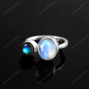 Natural Labradorite moonstone Ring, Art Deco Statement Ring ,925 Sterling Silver Rings, Hammered Ring, Labradorite Ring, Moonstone Ring,Gift