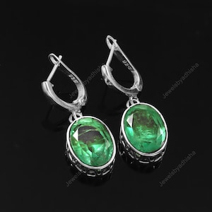 Emerald Earring, Natural Colombian Emerald Earring, 925 Sterling Silver Earring, Dangling Earring, handmade earrings statement earrings