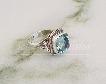 Aquamarine Ring- Handmade Ring-March Birthstone Ring-925 Sterling Silver Ring-Filigree Ring-Proposal Ring Rings-Engagement Ring-Promise Ring