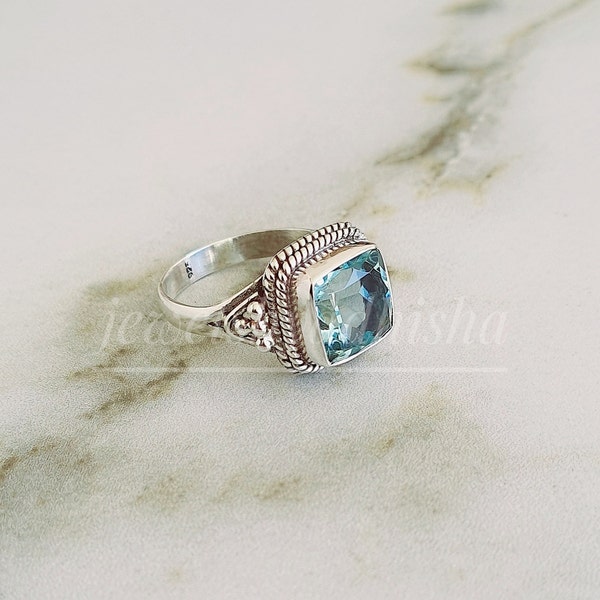 Aquamarine Ring- Handmade Ring-March Birthstone Ring-925 Sterling Silver Ring-Filigree Ring-Proposal Ring Rings-Engagement Ring-Promise Ring