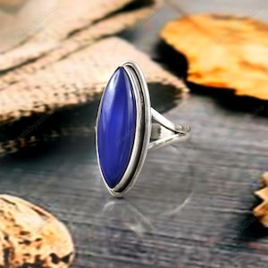 Natural Large Lapis Lazuli Ring, Long Marquise Ring, 925-Sterling Silver Ring, Handmade Ring, Blue Stone Ring, Gift For Her, Women&#39;s Ring,