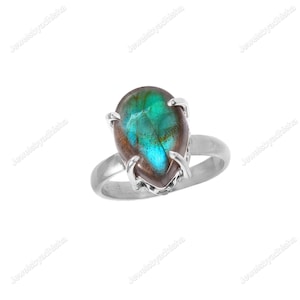 Labradorite Ring, Natural Gemstone Ring, Blue Flash Ring,925 Sterling Silver Ring, Handmade Ring, Big  Men&#39;s women&#39;s Ring, Statement Ring
