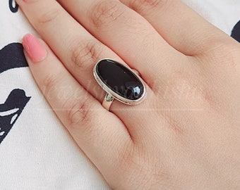 ブラックオニキスリング、925スターリングシルバーリング