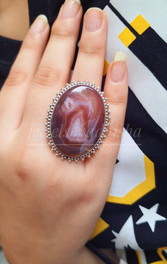 Botswana Agate Ring*Natural Gemstone Ring*925 Ste… - image 4