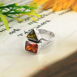 Natural Garnet Moldavite Ring, Garnet Ring, Moldavite Ring, 925 Sterling Silver Rings, personalized gift, Statement Ring, Women&#39;s Ring