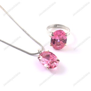 Pink Topaz Ring Necklace,925 Sterling Silver, vintage art deco statement rings Handmade Jewelry, Pink Combo Set, FREE CHAIN, Women&#39;s Jewelry