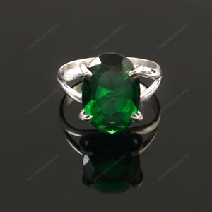 Emerald ring, 925 sterlingzilver, art deco vintage statement ring smaragd sieraden, groene edelsteen ring, handgemaakte ring, damesring, smaragd