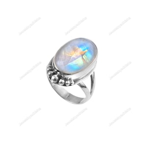 Natural  Rainbow Moonstone Ring, 925 Sterling Silver Ring, Vintage Rings, Handmade Ring, Moonstone Ring, Blue Ring, Moonstone Jewelry, Gift