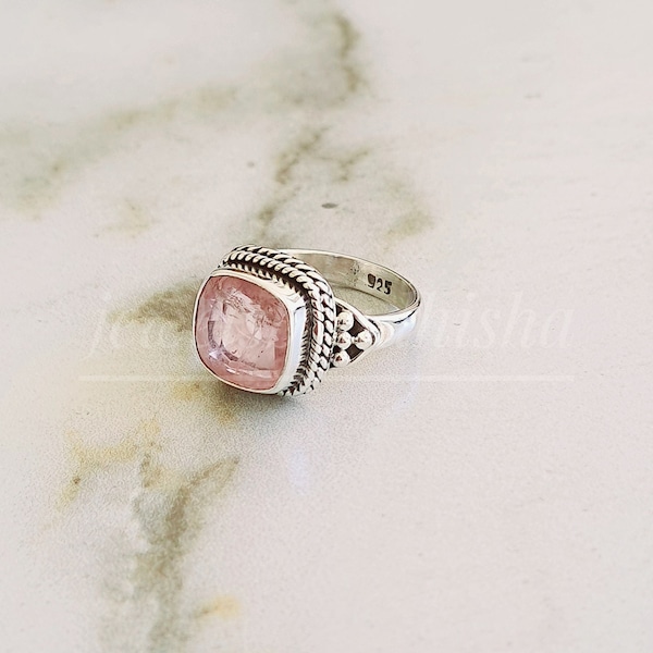 Morganite Ring, Pink Gemstone Ring, 925 Sterling Silver Ring, Birthstone Ring, Statement Ring ,Natural Morganite, Gift For Her, Handmade