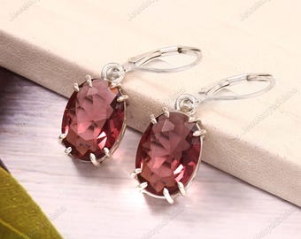 Pendientes de plata de ley 925 hechos a mano con granate rodolita natural, regalo para ella.