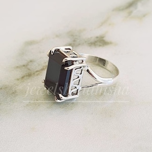Natural Black Onyx Ring, Art deco ring 925 Sterling Silver Ring, Handmade Ring, Solitaire Ring, Emerald Cut Ring, Onyx Ring, Engagement Ring