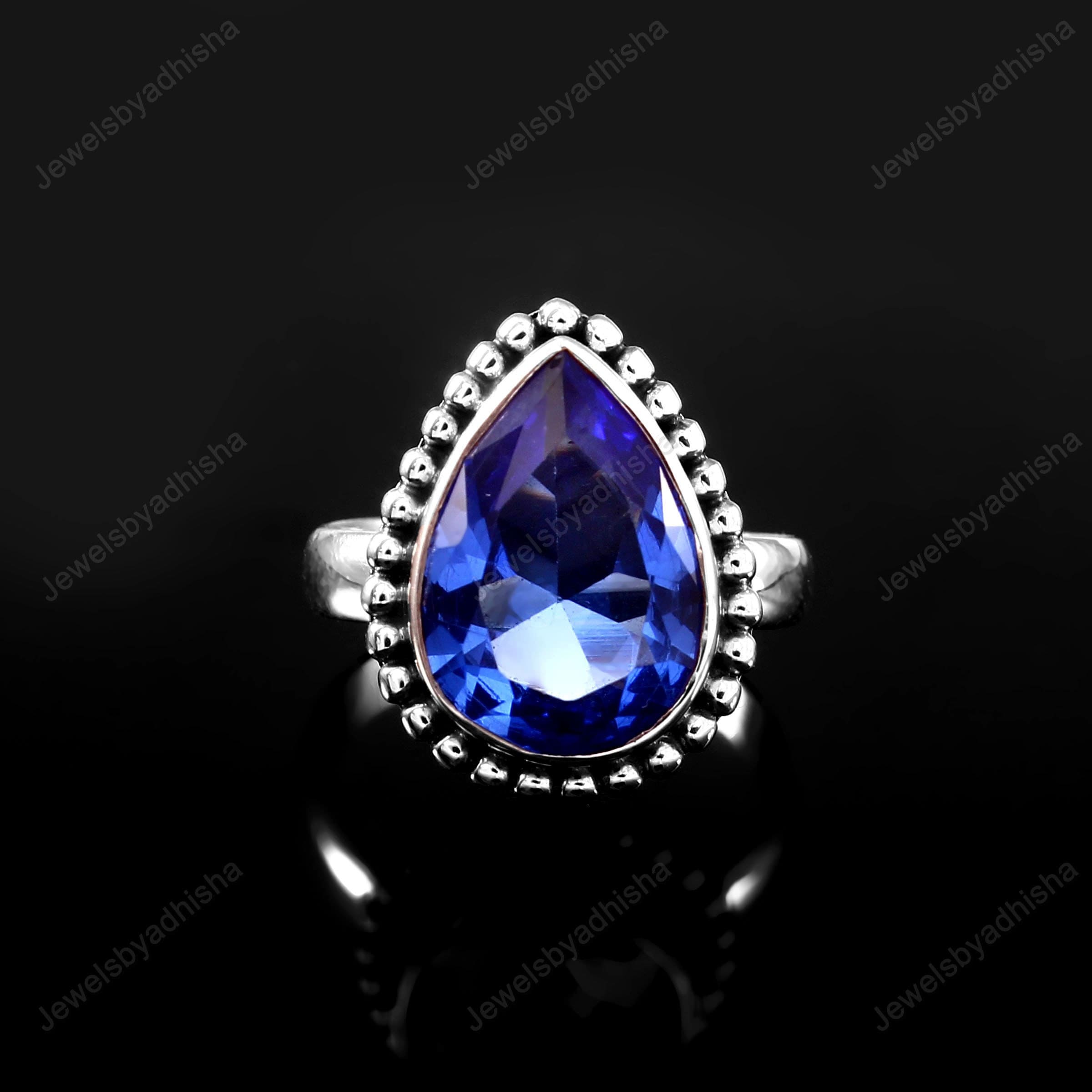 Bague En Argent Sterling 925 Oxydé Avec Tanzanite Bleue - Fait Main - Neuf Sans Emballage
