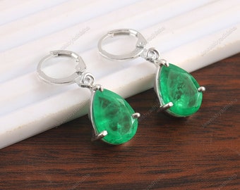 Natural Emerald Earrings, 925 Sterling Silver Earrings, Vintage Earrings, Colombian Emerald Earring, Statement Earrings, Women&#39;s Earrings