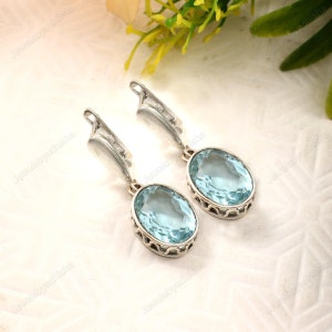 Aquamarine earrings, handmade vintage art deco earrings, gift for her, gift for mom, March birthstone,925 Sterling Silver,aquamarine jewelry