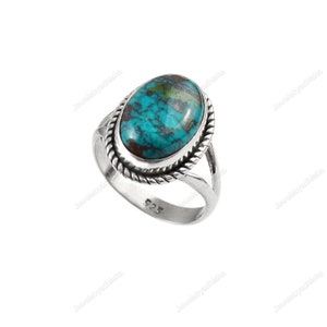 Natural Chrysocolla Ring- 925 Sterling Silver Rings-Boho Ring- Handmade Jewelry-Blue Ring-Women&#39;s Jewelry-Copper Chrysocolla Gemstone Ring