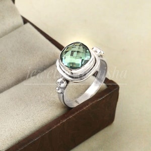 Natural Green Amethyst Ring,925 Sterling Silver Ring ,Cushion Cut Stone Ring, Statement Ring, Ring For Women, Promise Ring, Minimalist Ring