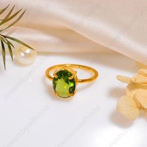 Natural Peridot Ring, 18k Gold Finish Ring, 925 Sterling Silver Ring, Handmade Ring, Minimalist Ring, Art Deco Statement Ring, Peridot ,Gift