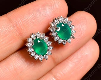 Boucles D'oreilles En Argent 925 - Serties De 6 émeraudes Naturelles De Colombie - Style Classique