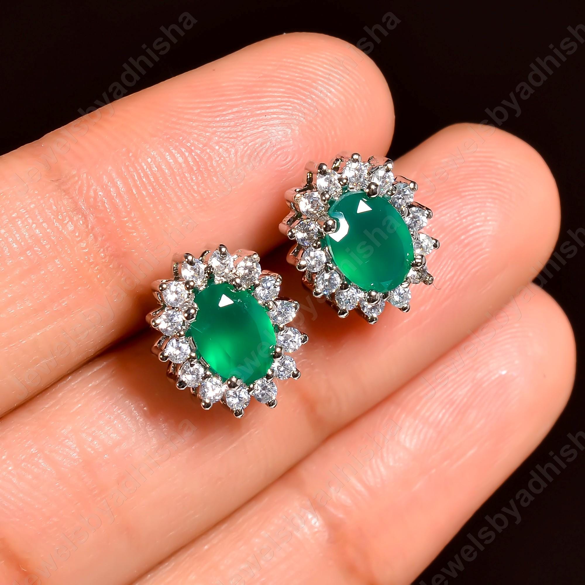 Boucles D'oreilles En Argent 925 Et émeraudes Naturelles De Colombie - Sans Marque
