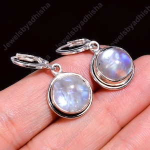 Natürlicher Regenbogen Mondstein Ohrring, 925 Sterling Silber Ohrring, Baumeln Ohrring, Handgemachter Ohrring, Mondstein Schmuck, Edelstein Ohrring, Geschenk