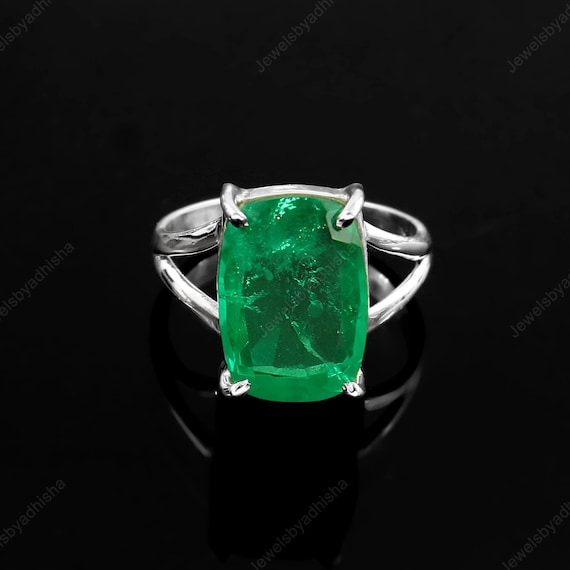 Natural Colombian Emerald Ring, 925 Sterling Silver Engagement Natural Colombian Emerald Ring, 925 Sterling Silver Engagement