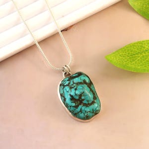 Turquoise Necklace, Natural Gemstone Necklace, 925 Sterling Silver Pendant, Turquoise Jewelry, Handmade Necklace ,FREE CHAIN, Gift for Her