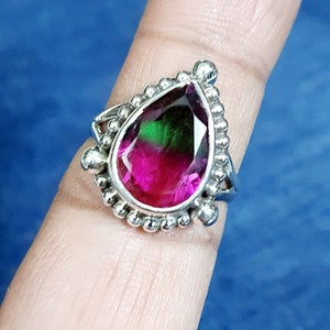 Wassermelonen-Turmalin Ring, 925 Sterling Silber Ring, Handgemachter Ring, Tropfen Turmalin Ring, Art Deco Boho Ring, Ring, Geschenk für sie, Geschenk
