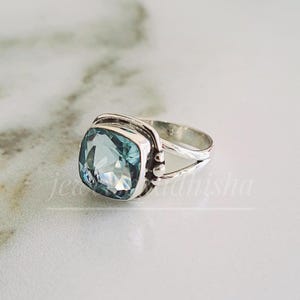 Aquamarine Ring- Handmade Ring-March Birthstone Ring-925 Sterling Silver Ring-Filigree Ring-Cushion Cut Ring-Engagement Ring Art deco Rings