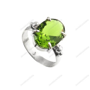 Moldavite Ring, Authentic Moldavite Gemstone Ring, Handmade Ring, 925 Sterling Silver Ring, Olive Green Ring-Women&#39;s Ring-Gift  Her-jewelry