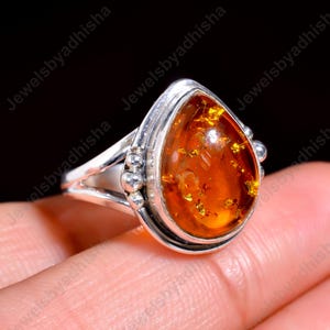 Amber Ring*Art Deco Statement Ring*925 Sterling Silver Ring*Natural Baltic Amber Ring*Handmade Ring*Gemstone Ring*Gift For Her*Amber Jewelry