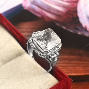 Witte topaasring-handgemaakte ring-aprilgeboortesteen-925 sterlingzilveren ring-damesring-topaasring-verlovingsring-cadeau-sieraden-art-decoring
