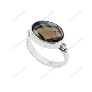 Natural Smoky Quartz Ring-Oval Gemstone Ring- 925 Sterling Silver Ring-Brown   Ring-Handmade Ring-Women&#39;s Men&#39;s Ring-Smoky Quartz Jewelry