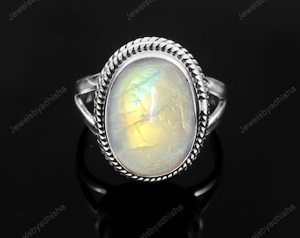 Natural Rainbow Moonstone Ring,925 Sterling Silver Ring, Oval Gemstone Ring , Handmade Ring, Promise Ring, Engagement Ring, Gift, Moonstone
