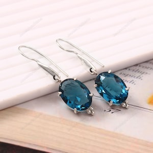 London Blue Topaz  earrings, Gift For Her, Blue gemstone earrings, December birthstone, 925 Sterling Silver, bridesmaid Earring gift for mom