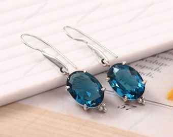 London Blue Topaz  earrings, Gift For Her, Blue gemstone earrings, December birthstone, 925 Sterling Silver, bridesmaid Earring gift for mom