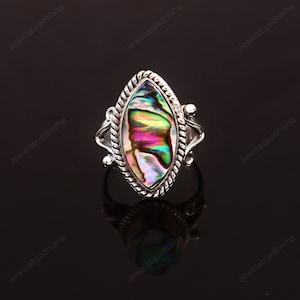 Natural Abalone Shell Ring, Abalone Shell Jewelry, 925 Sterling Silver Ring, Ring for Women, Handmade Ring, vintage rings, Boho girl&#39;s Ring