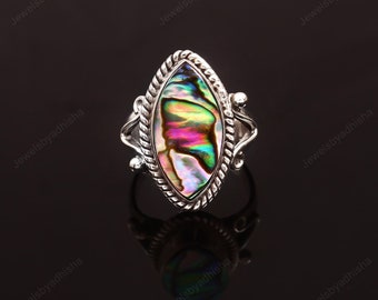 Natural Abalone Shell Ring, Abalone Shell Jewelry, 925 Sterling Silver Ring, Ring for Women, Handmade Ring, vintage rings, Boho girl's Ring
