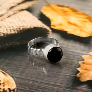 Natural Black Onyx Ring,925 Sterling Silver Ring, Handmade Ring, Black Ring, Women&#39;s Ring, Onyx Ring, Round Gemstone Ring, Pretty Ring, Gift