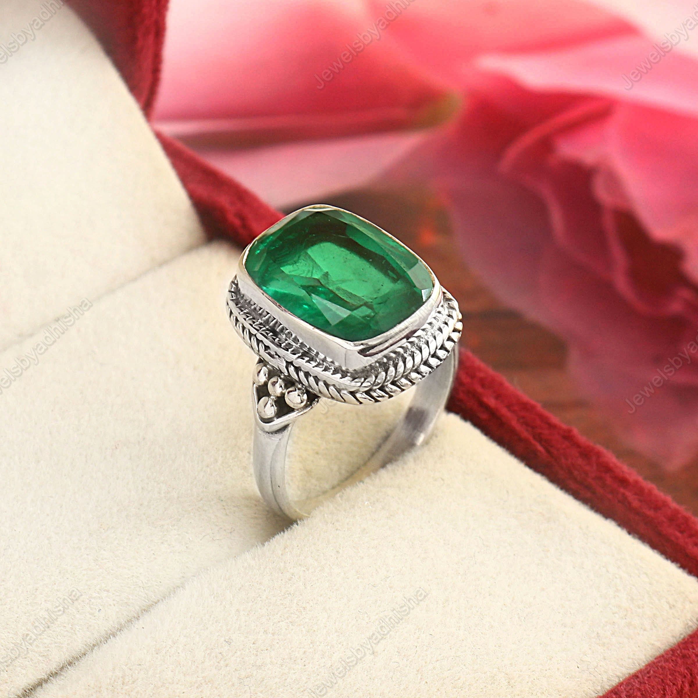 Natural Emerald Ring, Sterling Silver, Cushion Cut, Handmade - Etsy