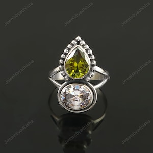 Natural Petalite Moldavite Gemstone Ring, women&#39;s rings Petalite Moldavite Ring , 925 Sterling Silver Olive Green Ring vintage gift rings