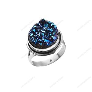 Midnight Titanium Druzy Ring-Handmade Ring-925Sterling Silver Ring-Art deco Blue Titanium Druzy Ring-Gift for her-Promise Ring- Ring jewelry