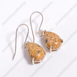 Fossile Korallenohrringe, Natürlicher Edelstein Ohrring, 925 Sterling Silber Ohrring, Art Deco Statement Ohrring, Fossiler Korallenschmuck, Geschenk für sie