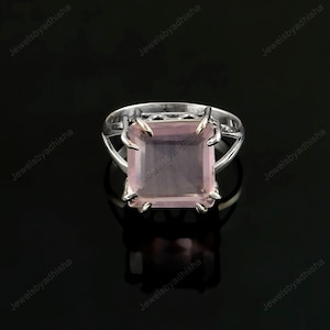 Rose Quartz Ring*925 Sterling Silver Ring*Sqaure Rose Quartz Ring*Handmade Ring*Pink Gemstone Ring*Beautiful Ring*Quartz Ring*Gift For love*