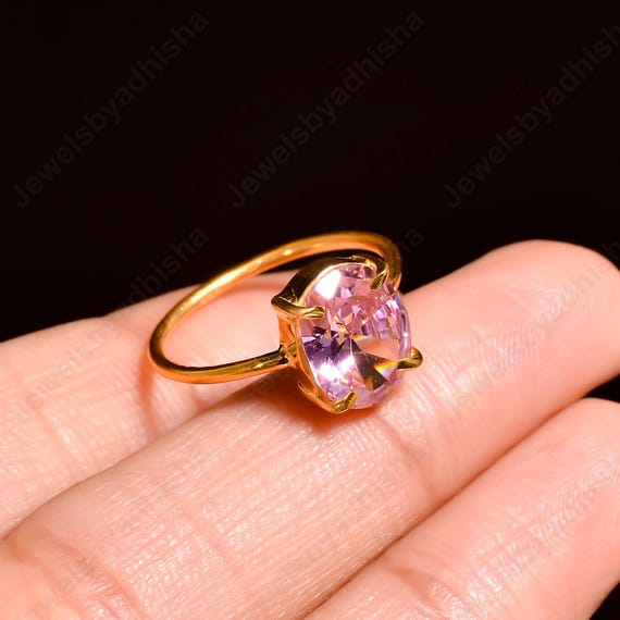 Pink Diamond Sterling Silver Ring, 18k Gold Finish, Art Deco Statement jewelry girls rings