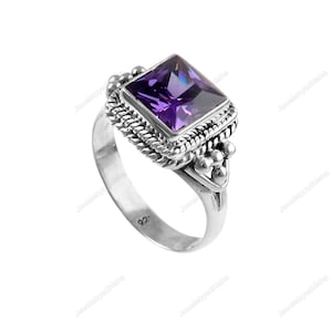 Natural Amethyst Ring-925 Sterling Silver Ring- Gemstone Ring-Engagement Ring-Men&#39;s Ring-Handmade Ring- women&#39;s Ring vintage rings jewelry