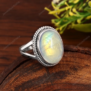 Natural Rainbow Moonstone Ring,925 Sterling Silver Ring, Oval Gemstone Ring , Handmade Ring, Promise Ring, Engagement Ring, Gift, Moonstone