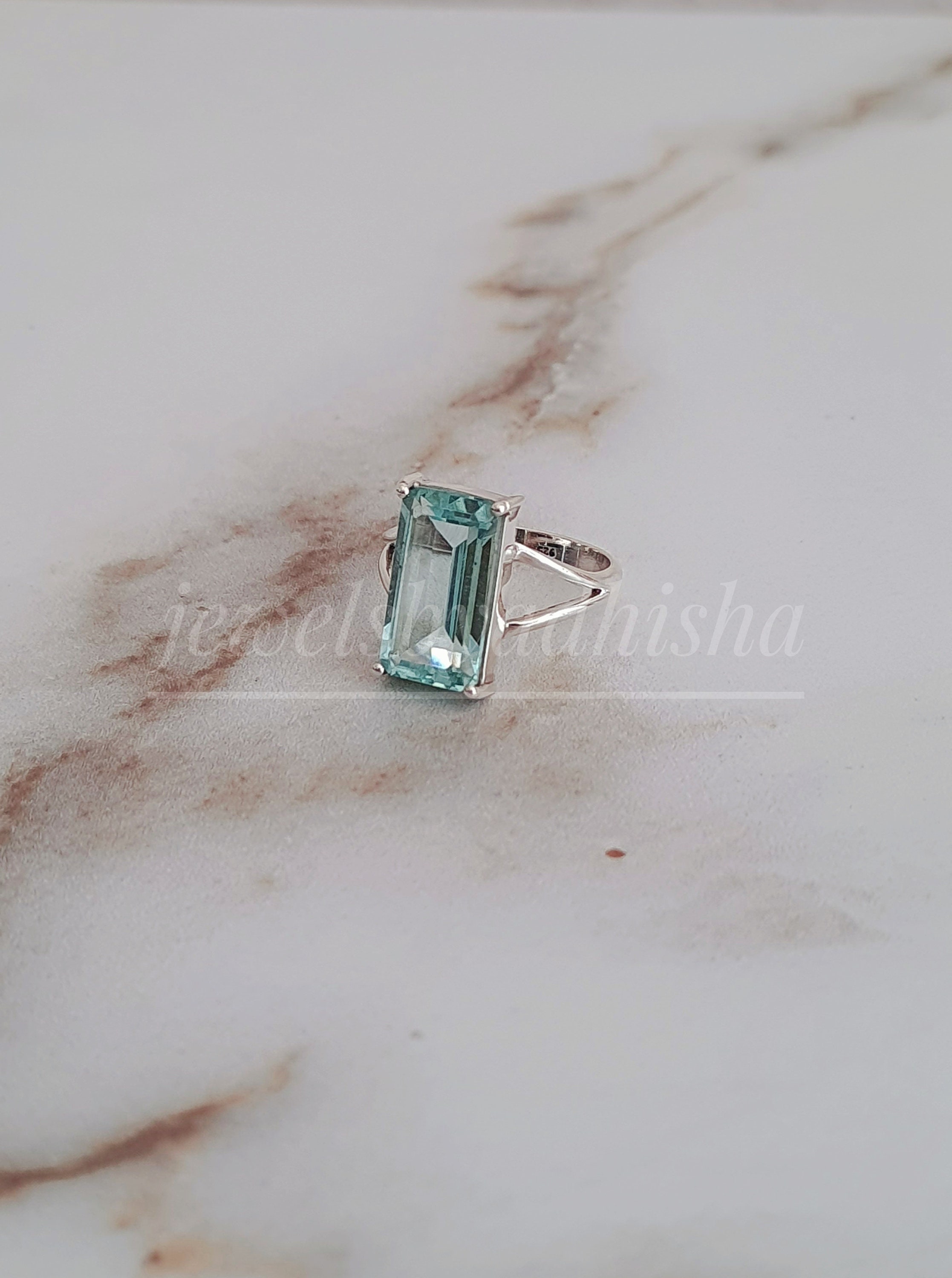 Anillo de aguamarina * Anillo de plata de ley 925 * Regalo para ella * Anillo de piedra preciosa azul * Anillo hecho a mano * Joyería de boda * Regalo de joyería de anillos art déco